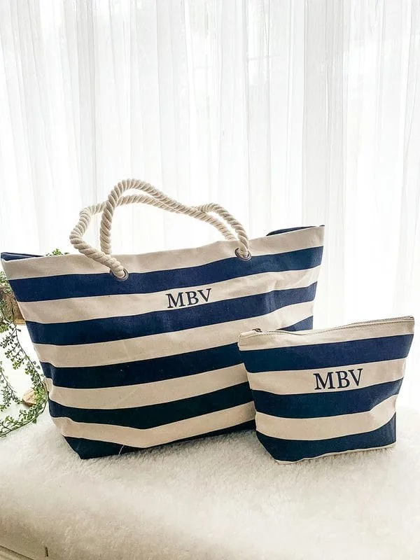 Torba za plažu špage bež navy prugice