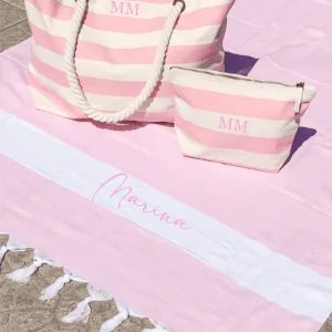 Torba za plažu špage bež roze prugice