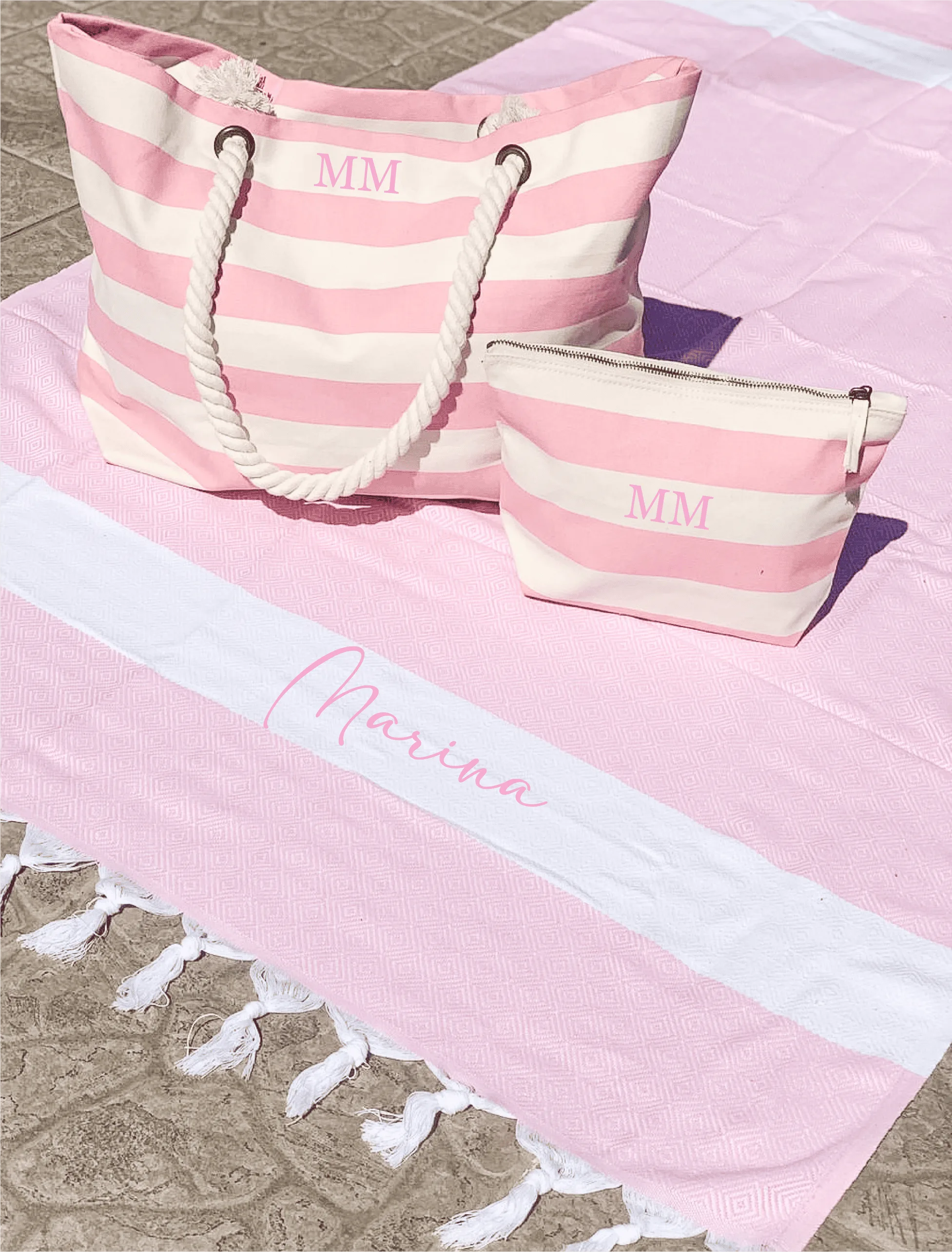 Torba za plažu špage bež roze prugice